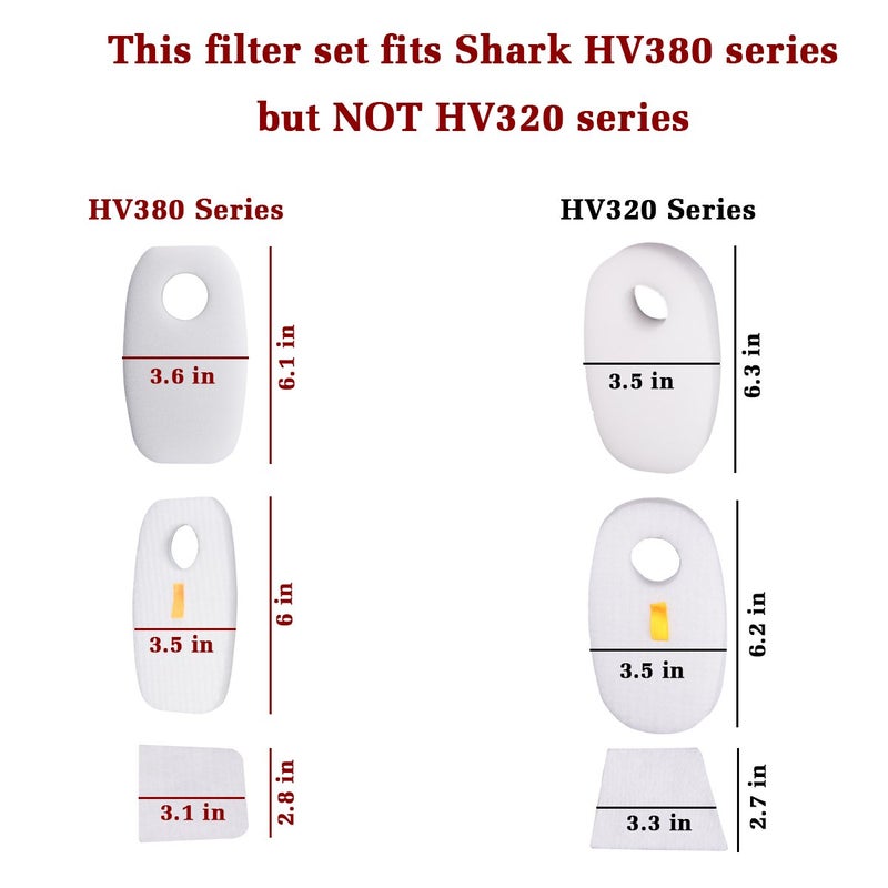 Hongfa HV380 Filters Compatible with Shark Rocket DuoClean Ultra-Light Corded Bagless Vacuum, 6 Packs Foam & Felt Filter Part HV380, HV380W HV381,HV383, HV384Q Replacement Part XFFH380 XPSTFH380 - Image 2